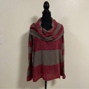 Free People Sweater Women’s Size Large Gray Maroon Lulu Rugby Sweater